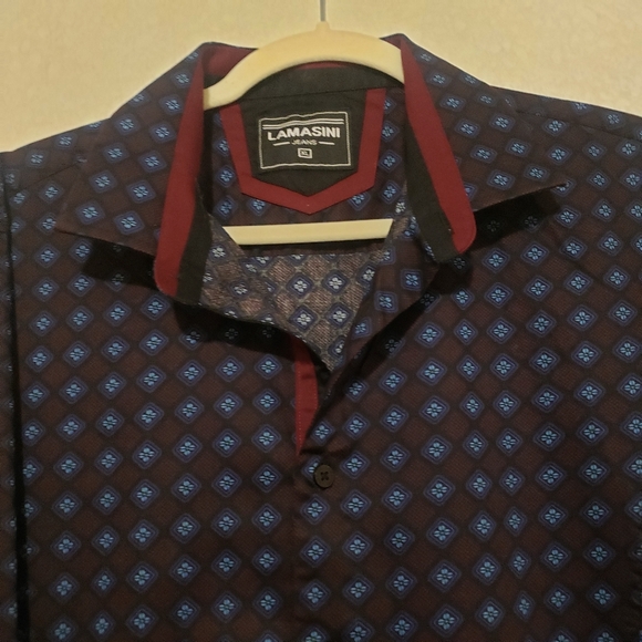 LAMASINI...BURGUNDY-BLUE LONG SLEEVE BUTTON UP SHIRT..SIZE:XL - Picture 3 of 10